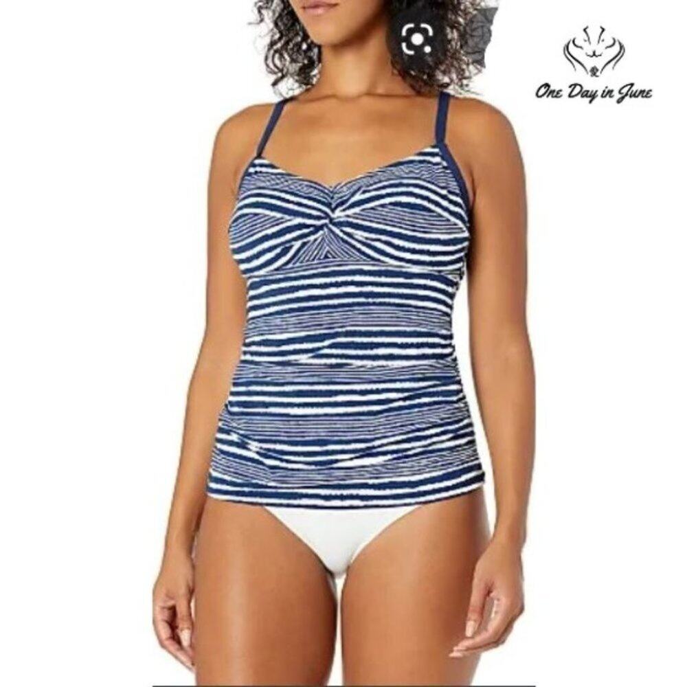 Fit 4 U Cross Front Striped Swim Top Size 8D